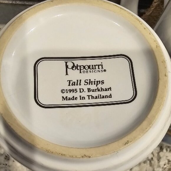 2 Stoneware Potpourri TALL SHIPS Cups Mugs - USED - Picture 3 of 6